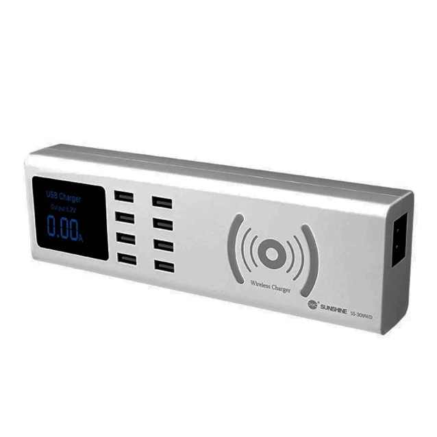 SUNSHINE σταθμός φόρτισης SS-309WD, 8x USB 8A, wireless 10W, λευκός