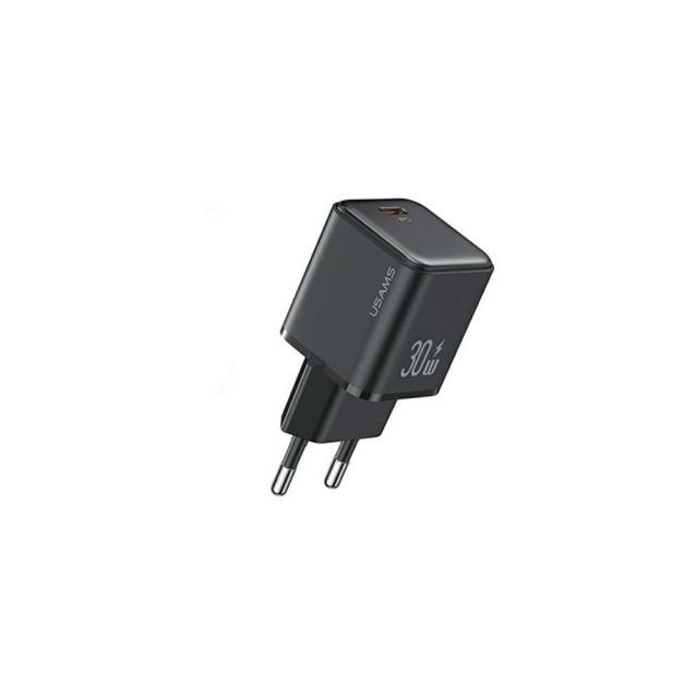 USAMS φορτιστής τοίχου US-CC186, USB-C θύρα εξόδου, 30W PD, μαύρος