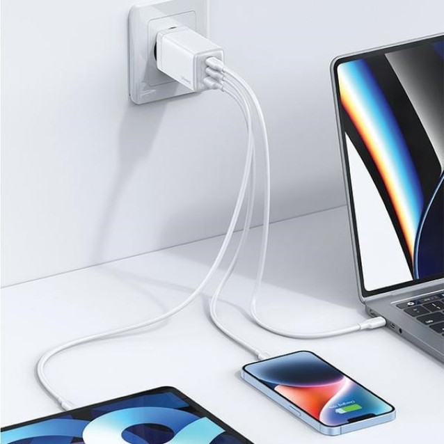 USAMS φορτιστής τοίχου US-CC180, USB & 2x USB-C, 65W PD, GaN, μαύρος