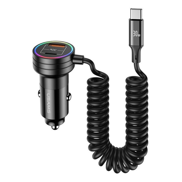 USAMS φορτιστής αυτοκινήτου US-CC167 με καλώδιο, USB/USB-C, 60W, μαύρος