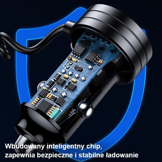 USAMS φορτιστής αυτοκινήτου US-CC167 με καλώδιο, USB/USB-C, 60W, μαύρος