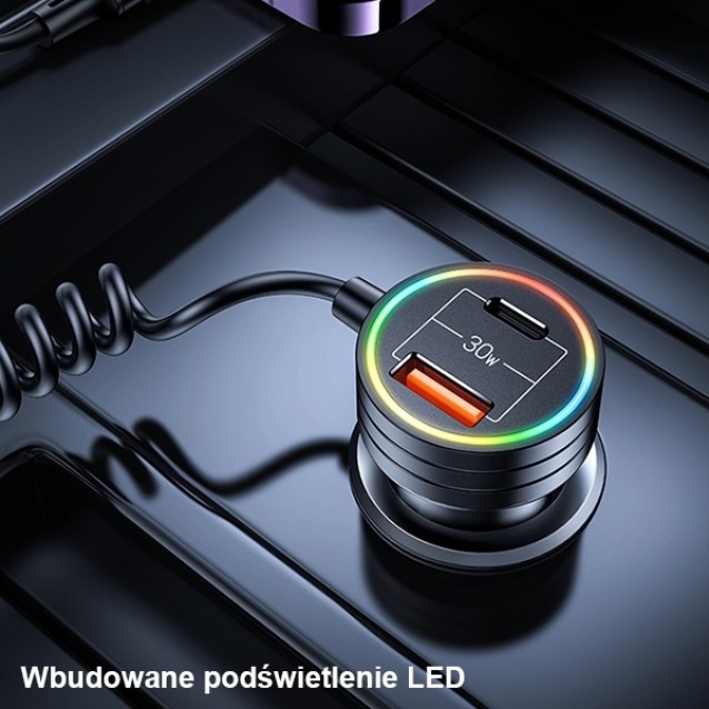 USAMS φορτιστής αυτοκινήτου US-CC167 με καλώδιο, USB/USB-C, 60W, μαύρος