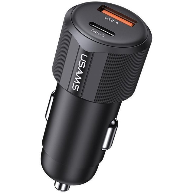 USAMS φορτιστής αυτοκινήτου CC283, USB & USB-C, 60W, μαύρος