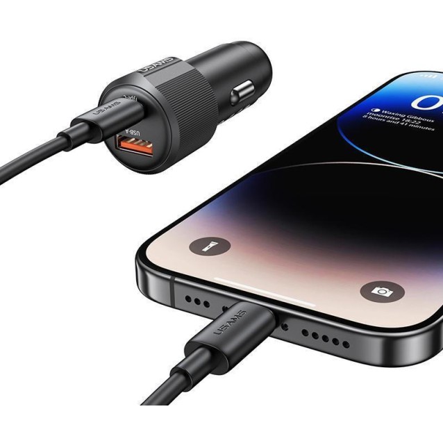 USAMS φορτιστής αυτοκινήτου CC283, USB & USB-C, 60W, μαύρος