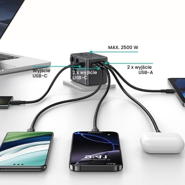 USAMS φορτιστής/αντάπτορας πρίζας CC310, 2x USB & 3x USB-C, universal, 70W, μαύρος