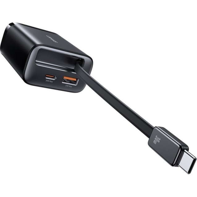 USAMS φορτιστής τοίχου CC296 με καλώδιο, USB & USB-C, 30W, μαύρος