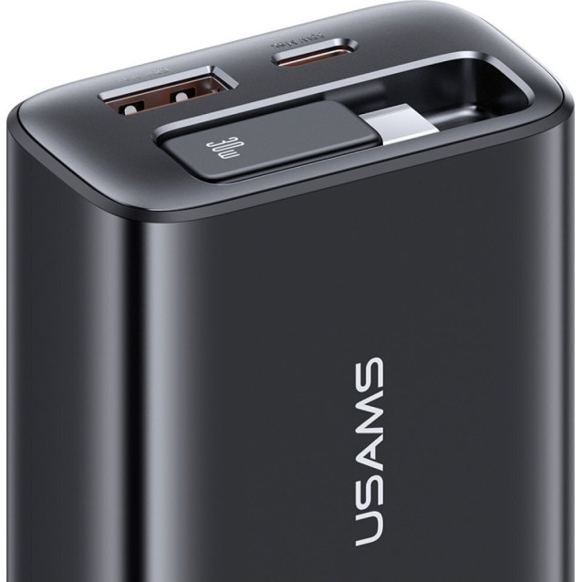 USAMS φορτιστής τοίχου CC296 με καλώδιο, USB & USB-C, 30W, μαύρος