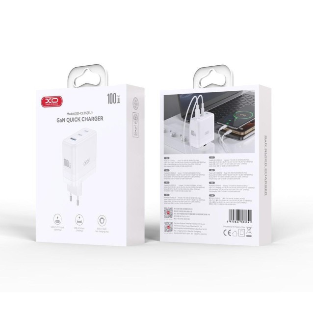 XO CE35 ΦΟΡΤΙΣΤΗΣ 100W GAN, 2 ΘΥΡΕΣ TYPE-C, 1 ΘΥΡΑ USB, ΛΕΥΚΟΣ