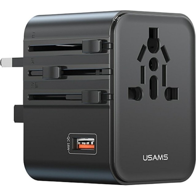 USAMS φορτιστής/αντάπτορας πρίζας CC309, USB & 2x USB-C, universal, 25W, μαύρος