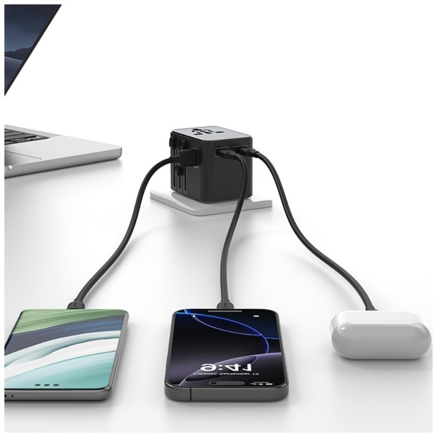 USAMS φορτιστής/αντάπτορας πρίζας CC309, USB & 2x USB-C, universal, 25W, μαύρος