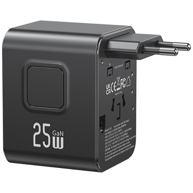 USAMS φορτιστής/αντάπτορας πρίζας CC309, USB & 2x USB-C, universal, 25W, μαύρος