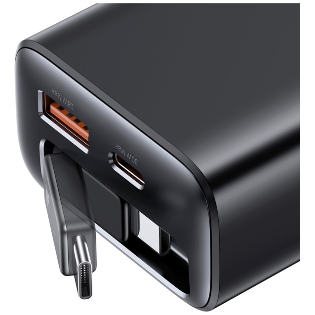 USAMS φορτιστής τοίχου CC296 με καλώδιο, USB & USB-C, 30W, μαύρος