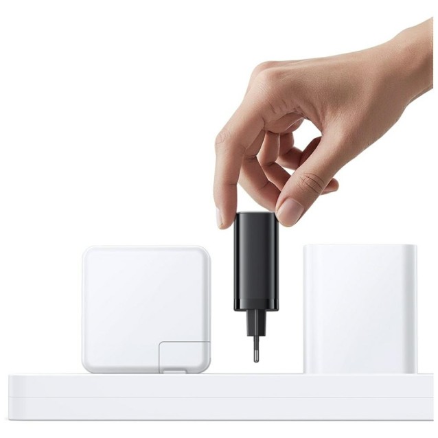 USAMS φορτιστής τοίχου CC296 με καλώδιο, USB & USB-C, 30W, μαύρος