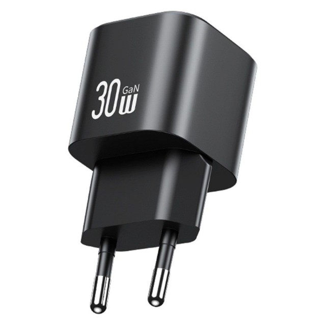 USAMS φορτιστής τοίχου CC263, USB & USB-C, 30W, GaN, μαύρος