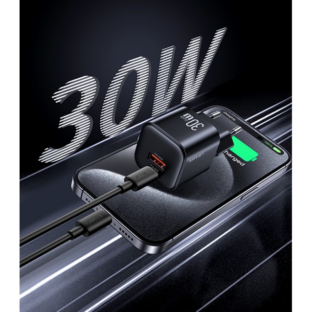 USAMS φορτιστής τοίχου CC263, USB & USB-C, 30W, GaN, λευκός