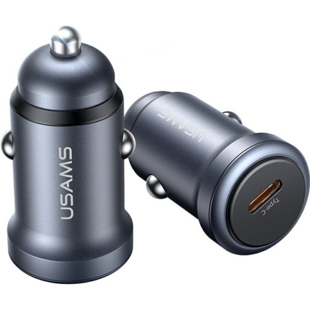 USAMS φορτιστής αυτοκινήτου CC321, USB-C, 30W, γκρι