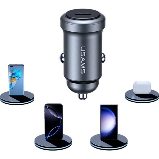 USAMS φορτιστής αυτοκινήτου CC321, USB-C, 30W, γκρι