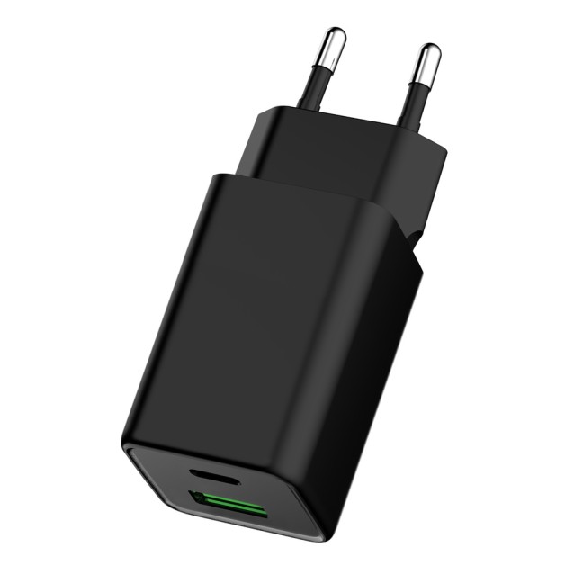 POWERTECH φορτιστής τοίχου PT-1501, USB/USB-C, 65W, GaN, μαύρος