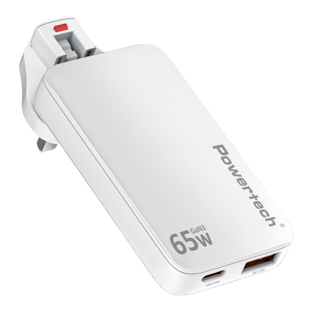 POWERTECH φορτιστής τοίχου PT-1532, EU/UK/CN βύσμα, USB/USB-C, 65W, GaN, λευκός