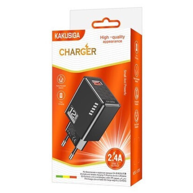 KAKUSIGA φορτιστής τοίχου KSC-1235, USB, 12W, μαύρος