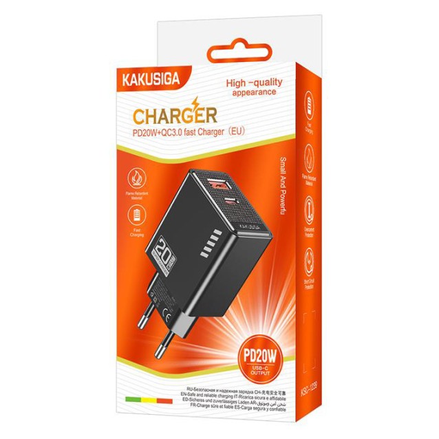 KAKUSIGA φορτιστής τοίχου KSC-1239, USB & USB-C, 20W, μαύρος