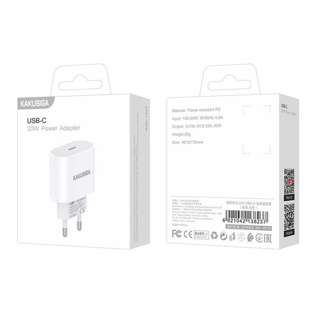 KAKUSIGA φορτιστής τοίχου KSC-1223, USB-C, 20W, λευκός
