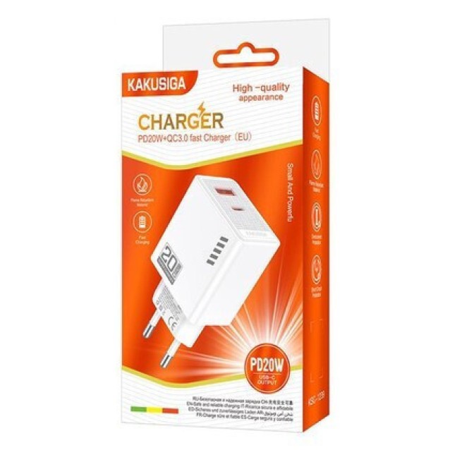KAKUSIGA φορτιστής τοίχου KSC-1239, USB & USB-C, 20W, λευκός