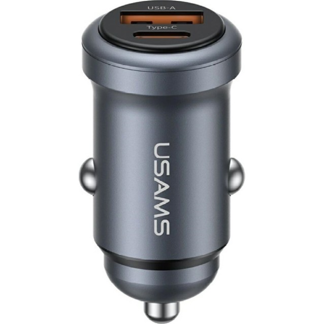 USAMS φορτιστής αυτοκινήτου CC322, USB & USB-C, 30W, γκρι USAMS φορτιστής αυτοκινήτου CC322, USB & USB-C, 30W, γκρι