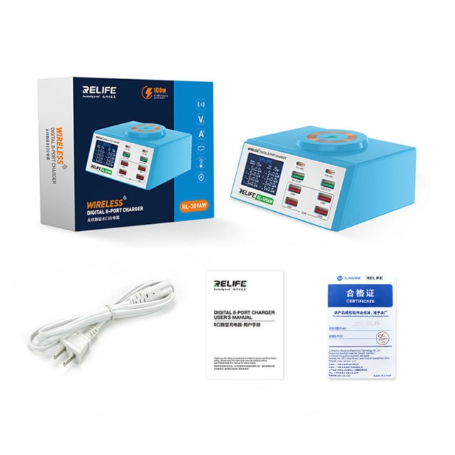 RELIFE σταθμός φόρτισης RL-309AW, 6x USB/2x USB-C/wireless, 100W, λευκός