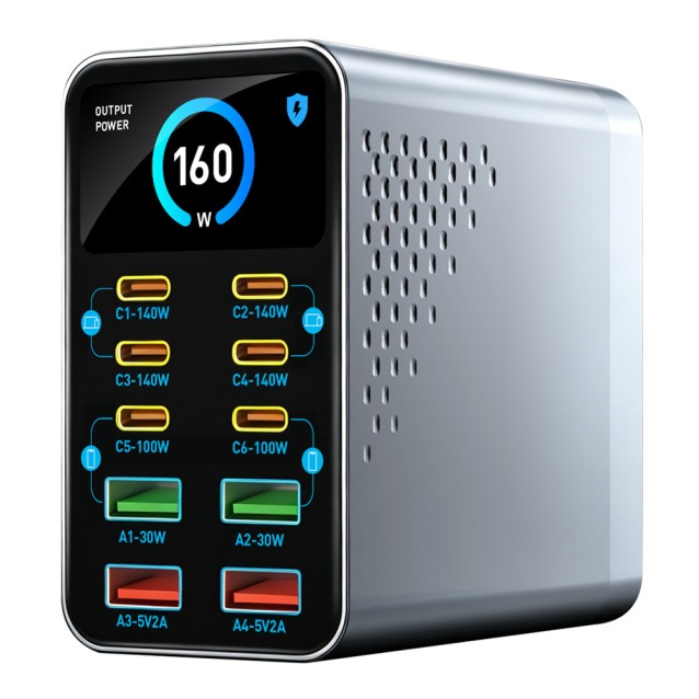 POWERTECH σταθμός φόρτισης PT-1687, 4x USB & 6x USB-C, GaN, 165W, γκρι POWERTECH σταθμός φόρτισης PT-1687, 4x USB & 6x USB-C, GaN, 165W, γκρι