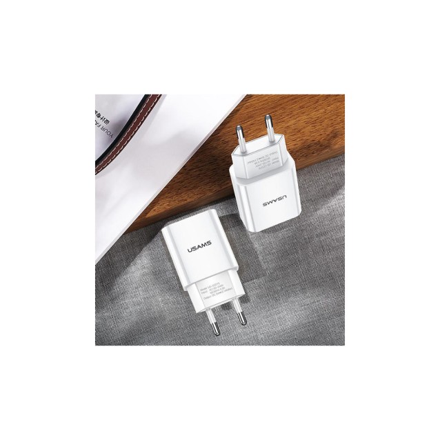 USAMS φορτιστής τοίχου T18, 1x USB, 2.1A, λευκός