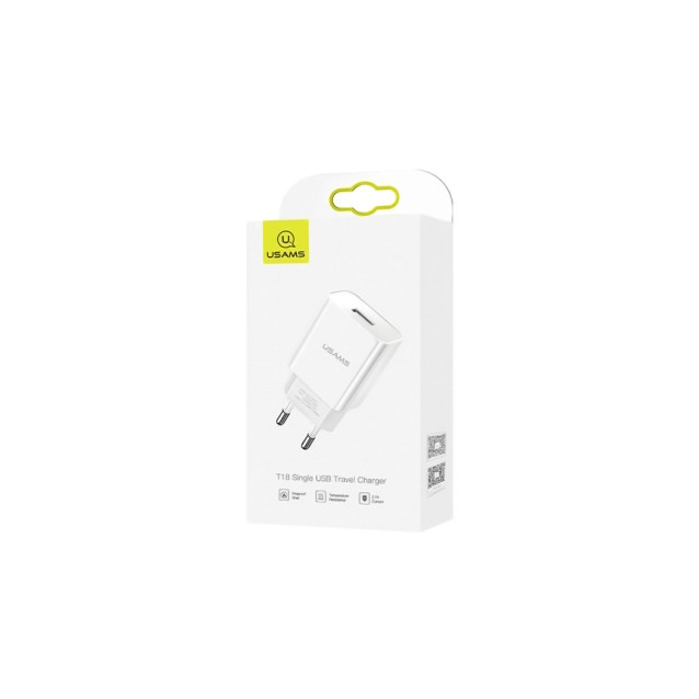 USAMS φορτιστής τοίχου T18, 1x USB, 2.1A, λευκός