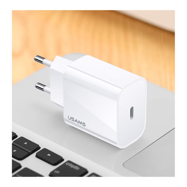 USAMS φορτιστής τοίχου US-CC118, 1x type-C, PD3.0 20W 3A, λευκός