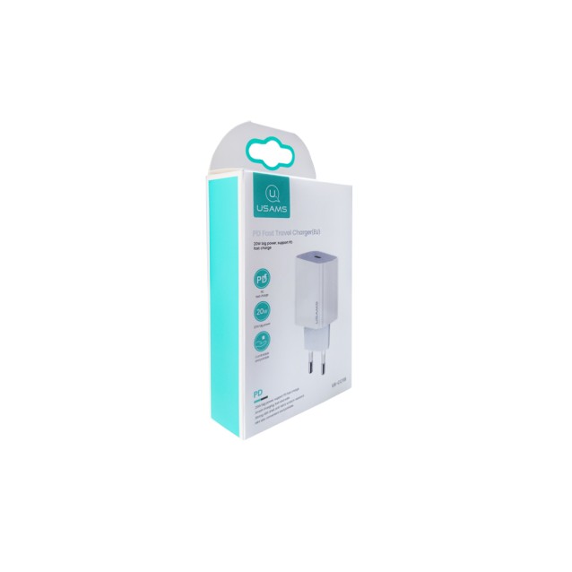 USAMS φορτιστής τοίχου US-CC118, 1x type-C, PD3.0 20W 3A, λευκός