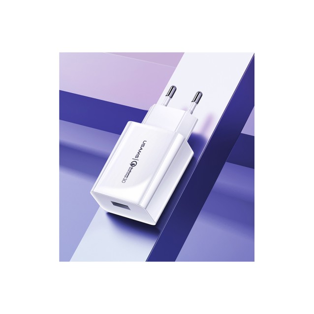 USAMS φορτιστής τοίχου T22, 1x USB, QC3.0 18W 3A, λευκός