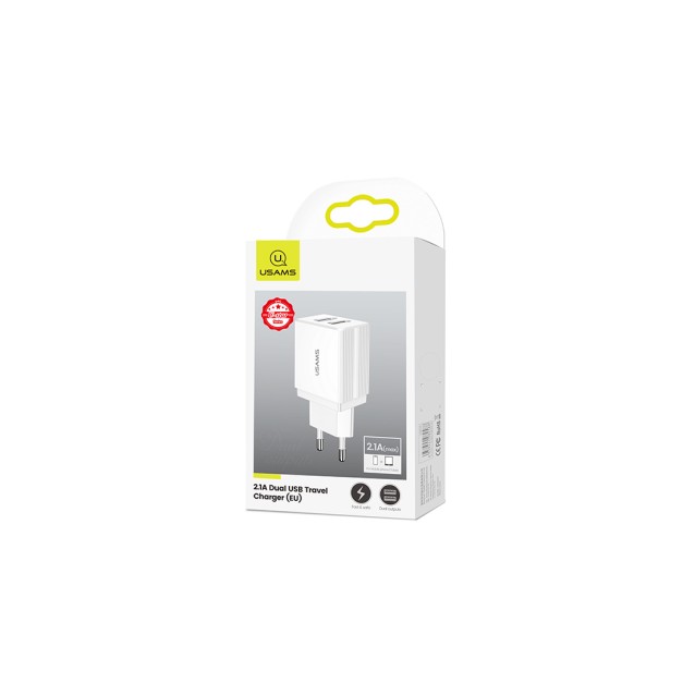 USAMS φορτιστής τοίχου T24 US-CC090, 2x USB, 2.1A, λευκός