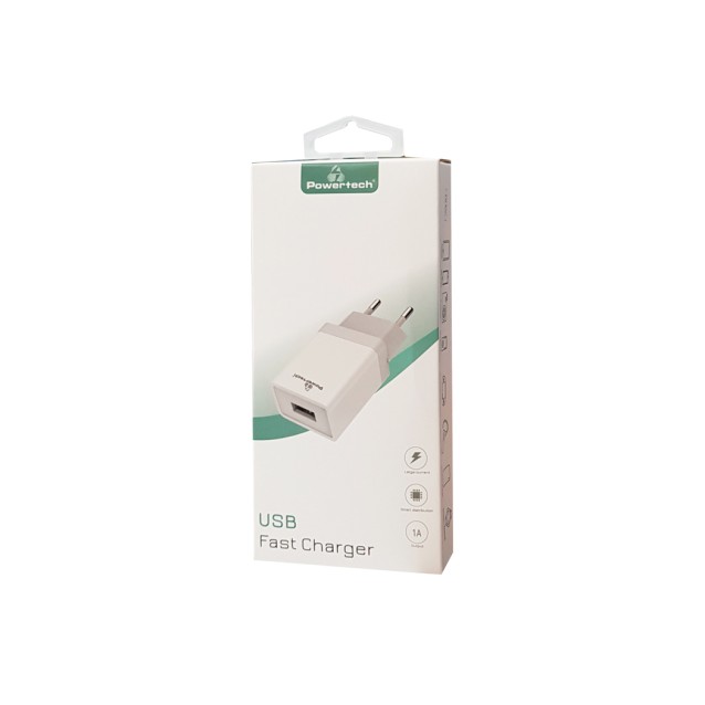 POWERTECH Φορτιστής τοίχου PT-759, 1x USB, 1A, λευκός