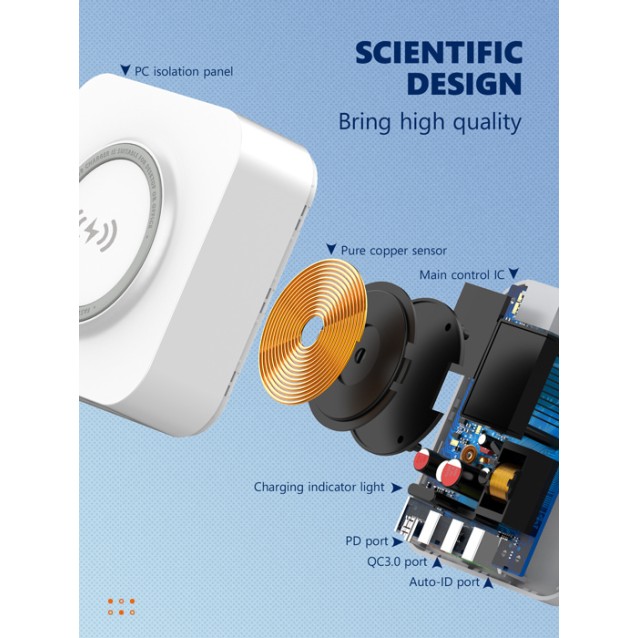 LDNIO σταθμός φόρτισης AW004, USB-C/3x USB/wireless, 32W, PD/QC, λευκός