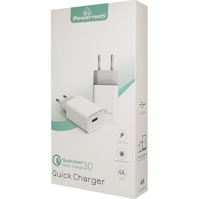 POWERTECH φορτιστής τοίχου PT-780, USB QC 3.0, 20W, 4A, λευκός
