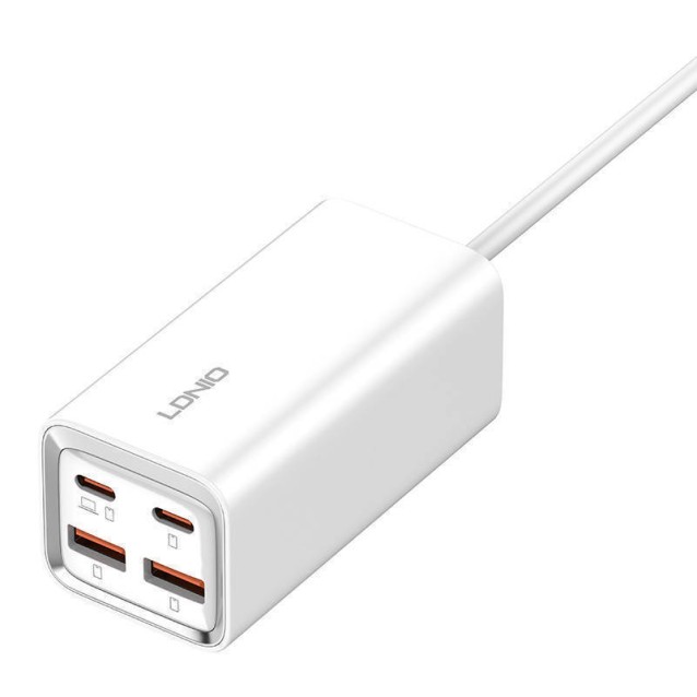 LDNIO σταθμός φόρτισης A4610C, 2x USB-C & 2x USB, 65W, PD/QC, λευκός