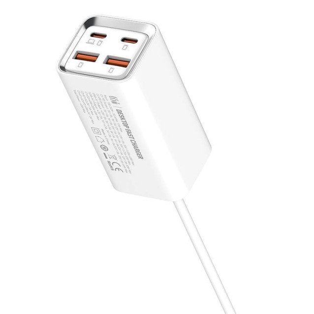 LDNIO σταθμός φόρτισης A4610C, 2x USB-C & 2x USB, 65W, PD/QC, λευκός