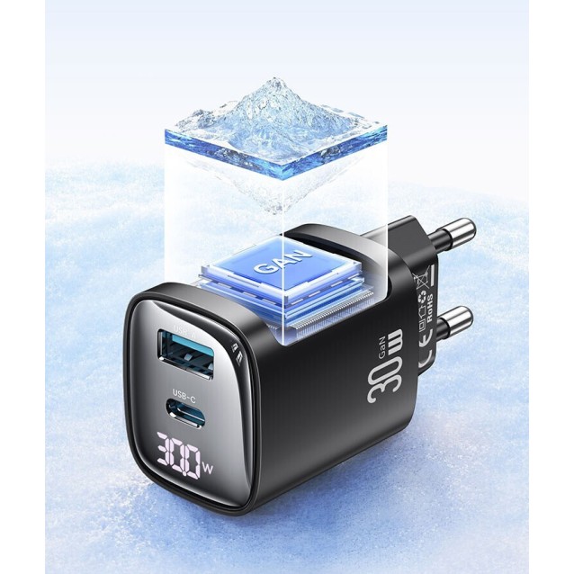 USAMS φορτιστής τοίχου US-CC229, USB & USB-C, 30W, GaN, λευκός