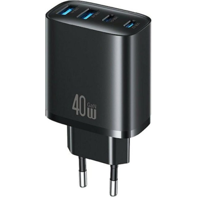 USAMS φορτιστής τοίχου CC330, 2x USB & 2x USB-C, 40W, GaN, μαύρος USAMS φορτιστής τοίχου CC330, 2x USB & 2x USB-C, 40W, GaN, μαύρος