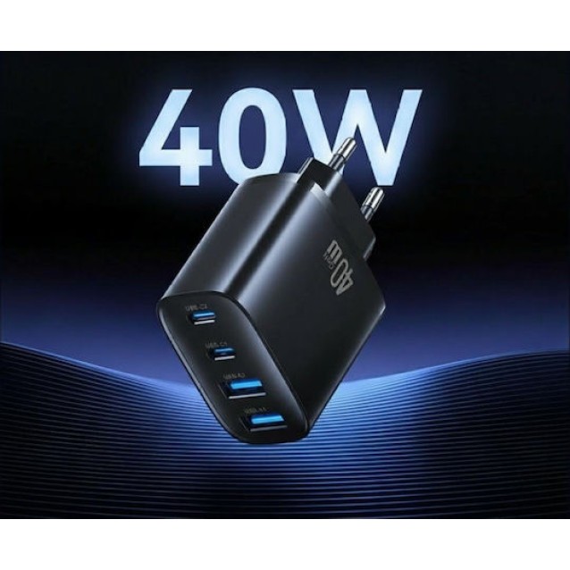 USAMS φορτιστής τοίχου CC330, 2x USB & 2x USB-C, 40W, GaN, μαύρος