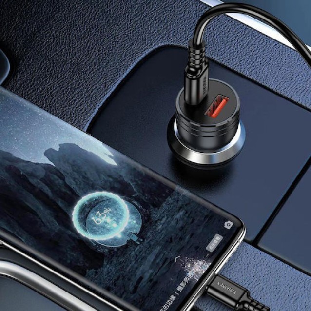 KAKUSIGA φορτιστής αυτοκινήτου KSC-1714 με καλώδιο USB-C, USB/USB-C, 60W, μαύρος