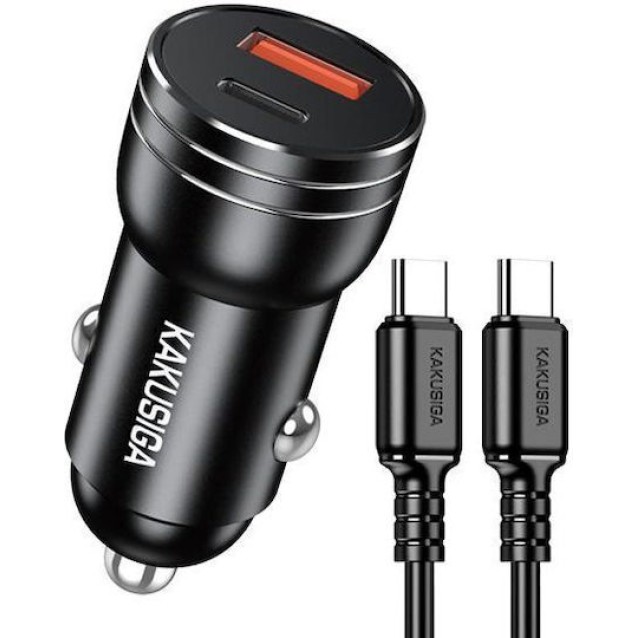KAKUSIGA φορτιστής αυτοκινήτου KSC-1714 με καλώδιο USB-C, USB/USB-C, 60W, μαύρος