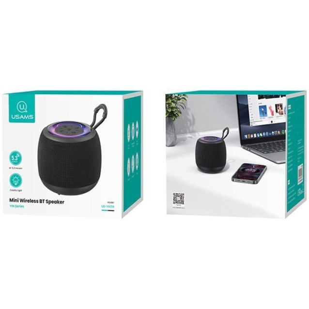 USAMS φορητό ηχείο US-YX014, 10W, Bluetooth, 1200mAh, μαύρο