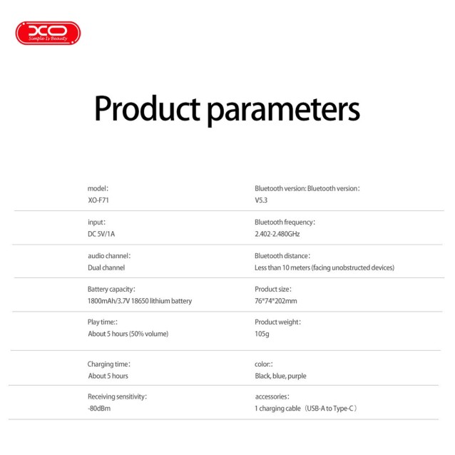 XO F71 BLACK COLOR Φορητό bluetooth ηχείο σε μαύρο χρώμα