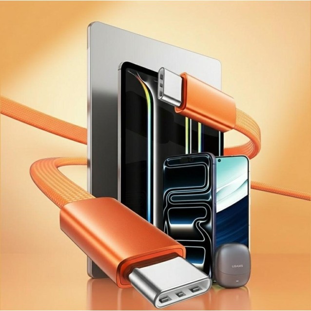 USAMS καλώδιο USB-C SJ783, 60W, 480Mbps, flat, 1.2m, πορτοκαλί