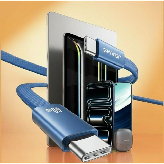 USAMS καλώδιο USB-C SJ783, 60W, 480Mbps, flat, 1.2m, μπλε